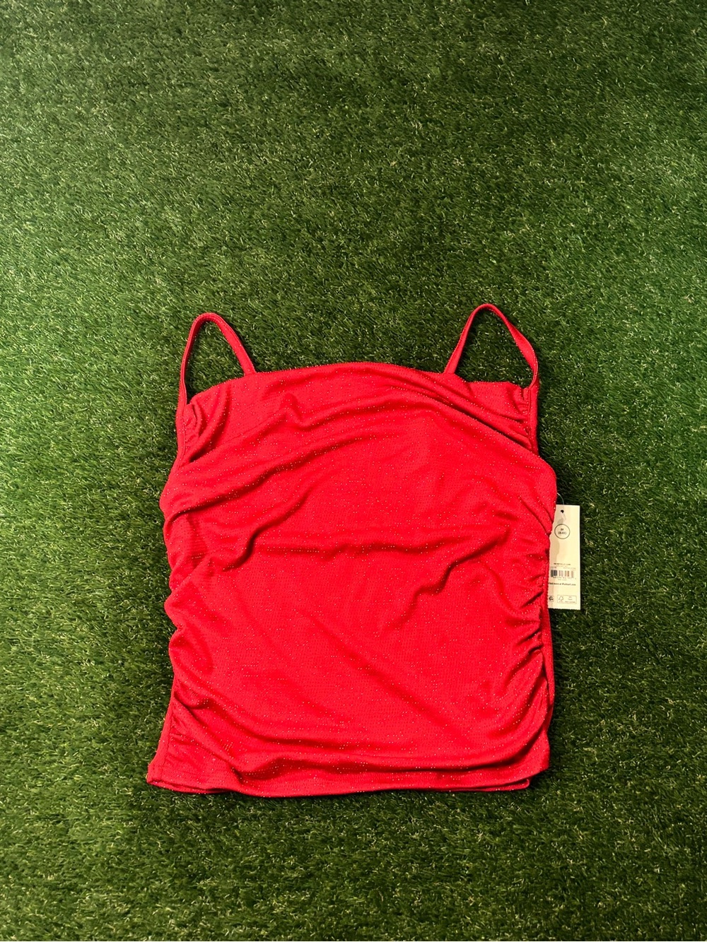 Old Navy Red Sparkle Ruched Cami Tank